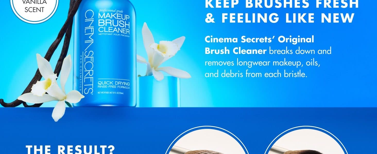 Cinema Secrets Amazon storefront image, blue with vanilla and product bottle and details