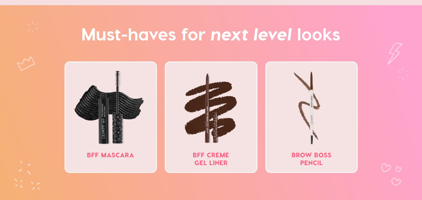 Must-haves for next level looks showcasing three ColourPop products