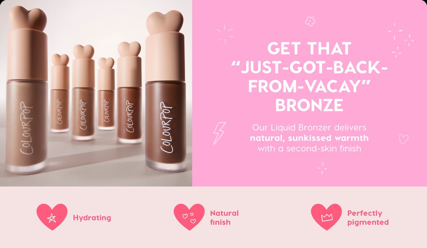 ColourPop bronzer product showcase for Amazon storefront, pink and brown