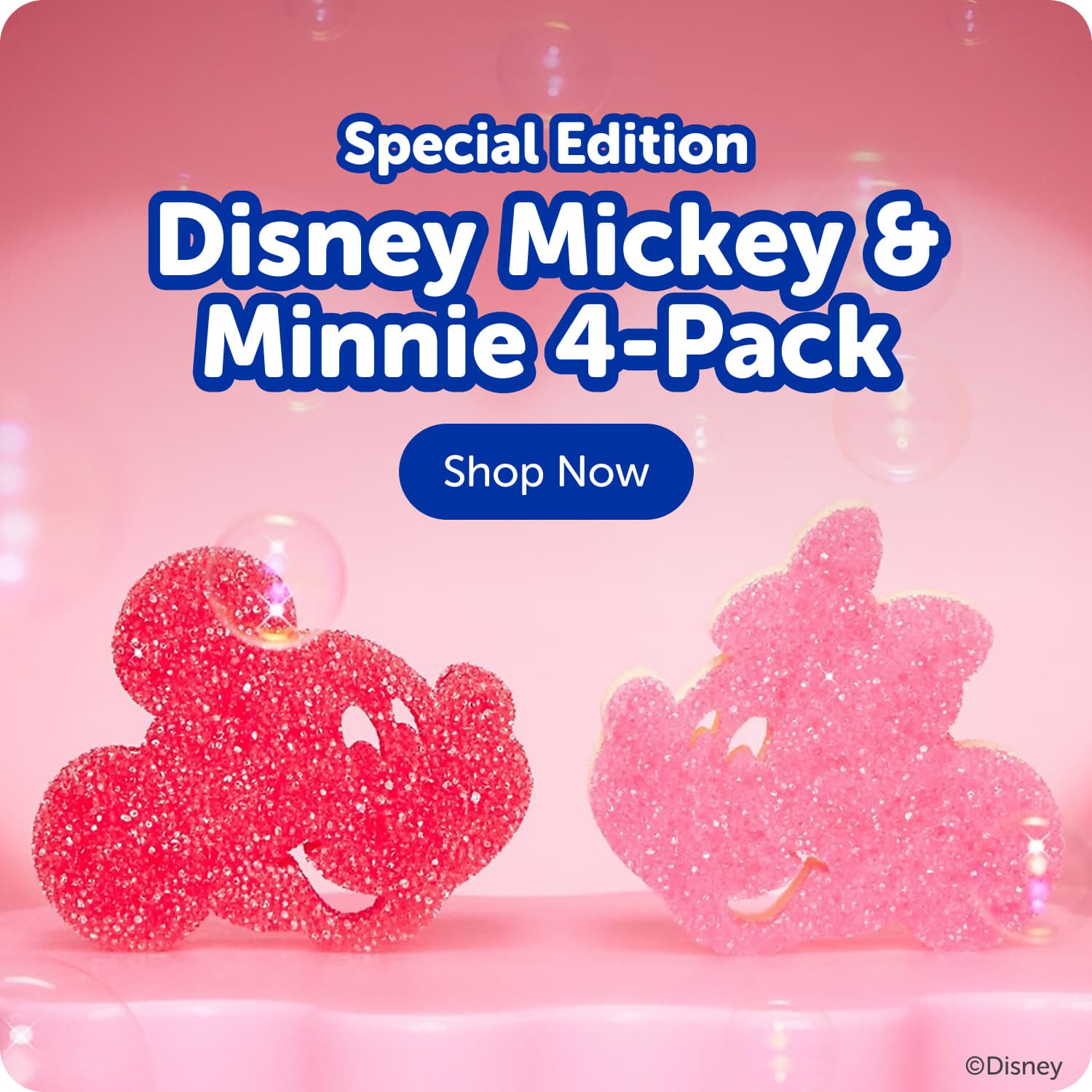 Mickey and Minnie Mouse Scrub Daddy collaboration with bubbles for Amazon PDP