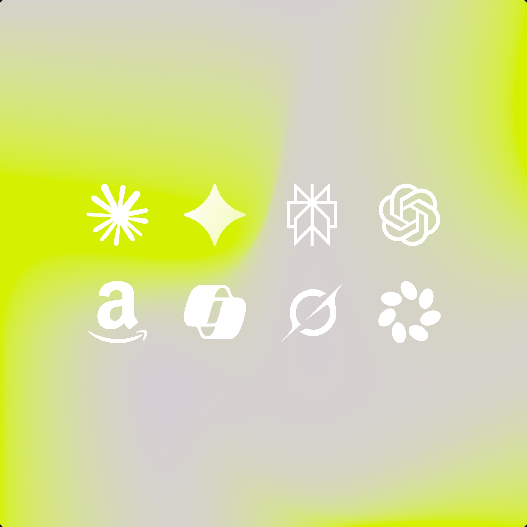 A grid of logo from different AI companies