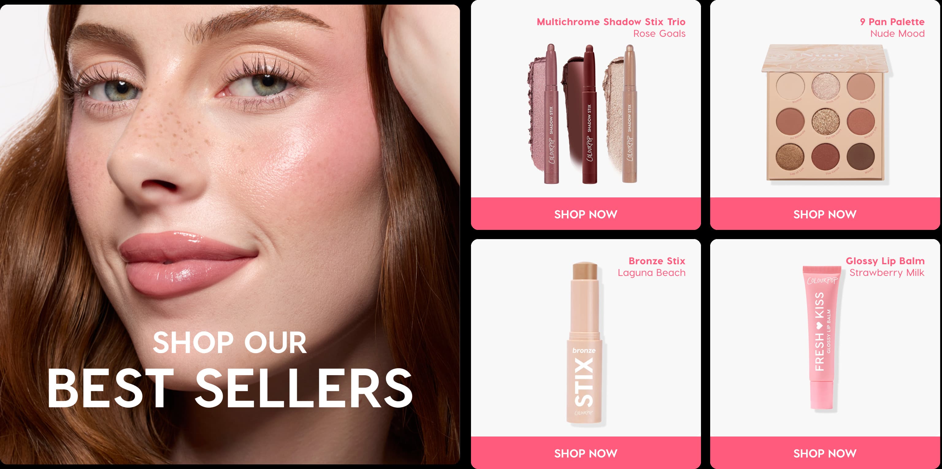 Shop our best sellers Amazon storefront showcase for ColourPop showcasing a model wearing their makeup
