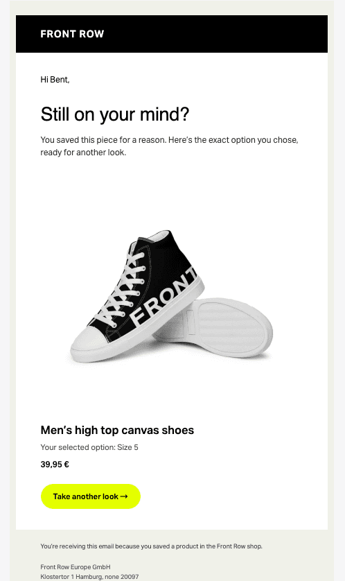 Variant data example in Favorites email
