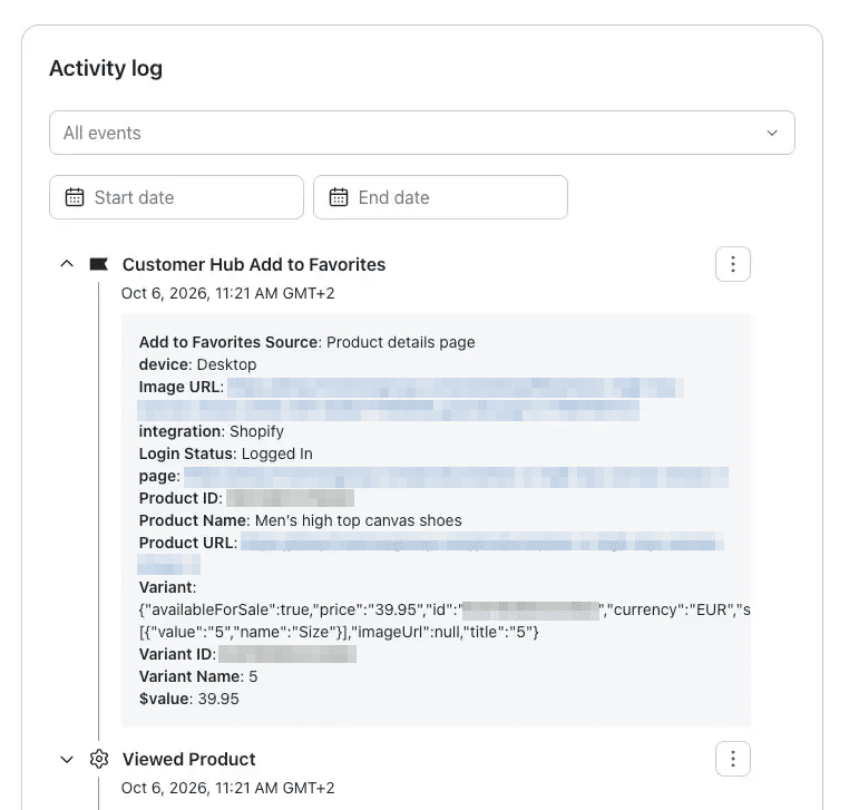 Klaviyo activity log