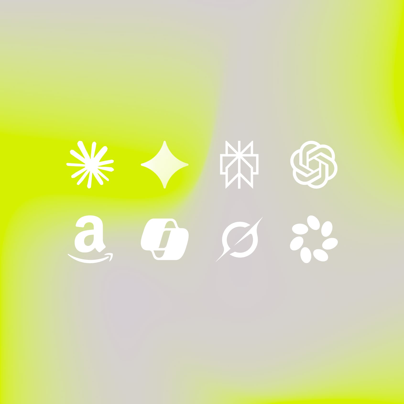 A grid of logo from different AI companies